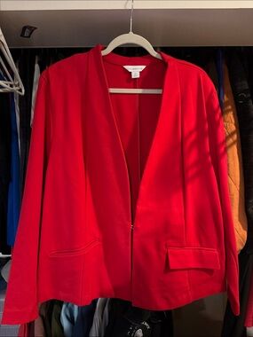 Liz Claiborne Red Open-Front Tailored Blazer